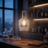 DECANTER retro glass pendant light hanging over modern bar counter