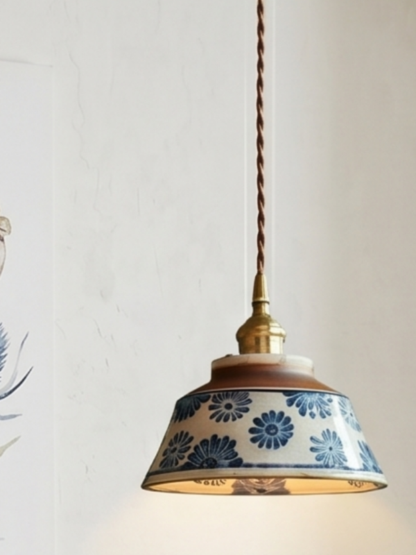 Hand-painted Blue Ceramic Pendant Light