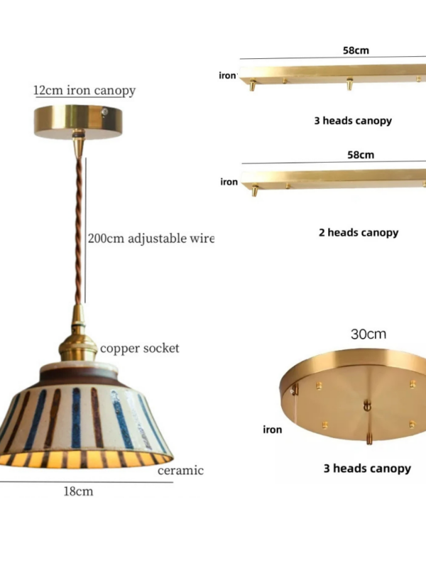 Vintage Striped Ceramic Pendant Light