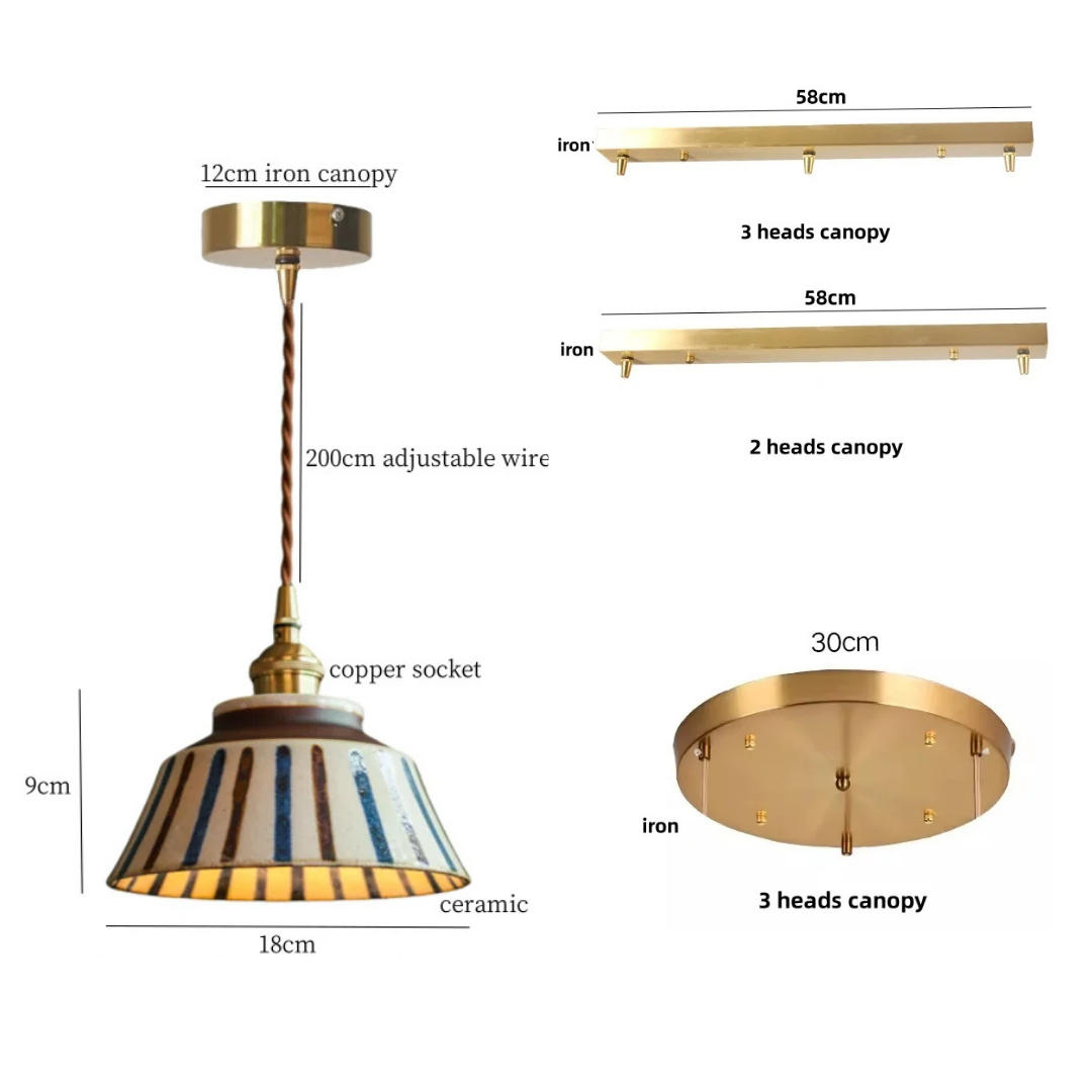 Vintage Striped Ceramic Pendant Light