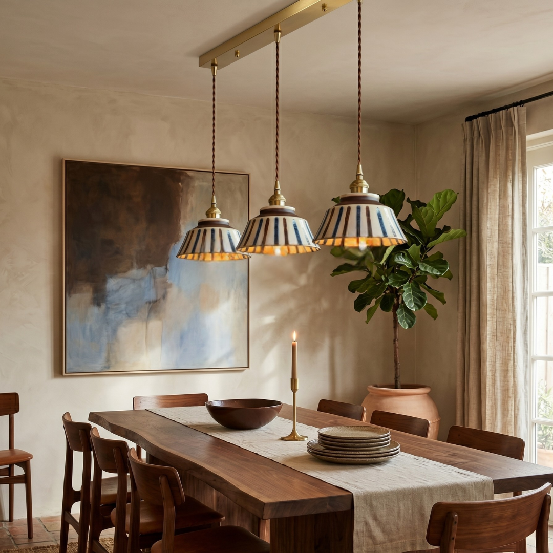 Vintage Striped Ceramic Pendant Light