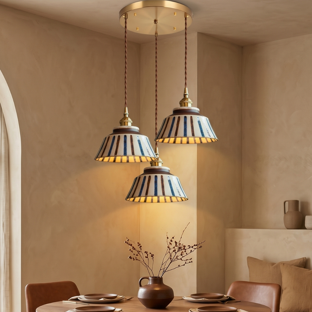 Vintage Striped Ceramic Pendant Light