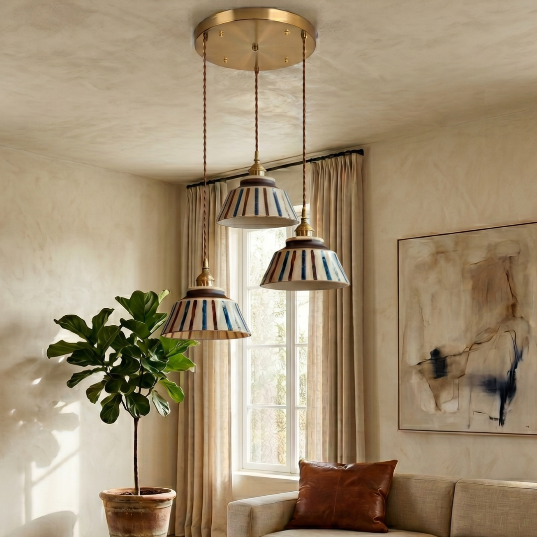 Vintage Striped Ceramic Pendant Light