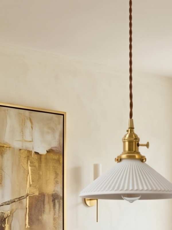 Ribbed White Ceramic Pendant Light 
