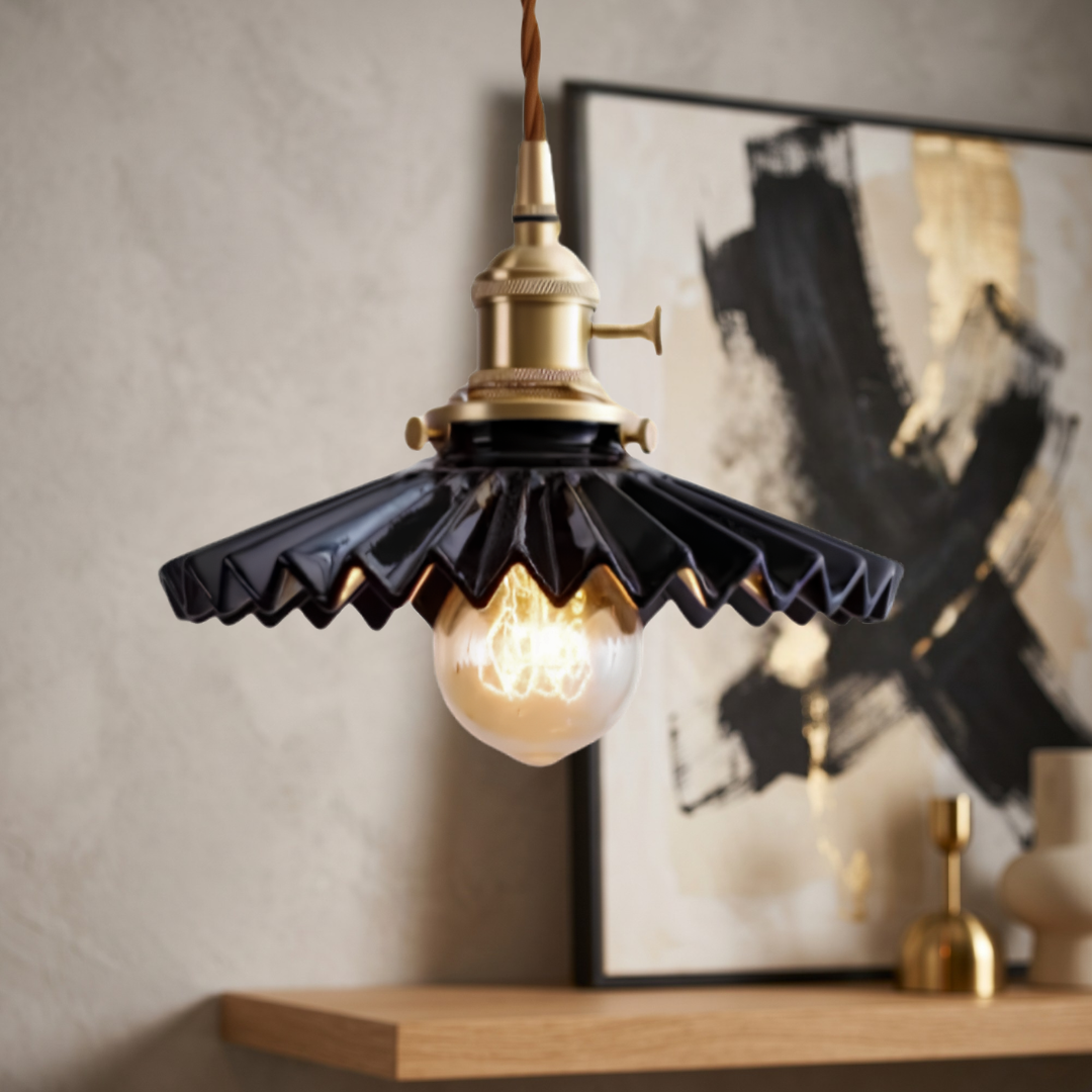 Vintage Pleated Ceramic Pendant Light