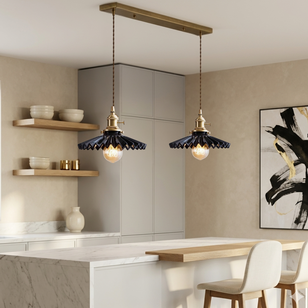 Vintage Pleated Ceramic Pendant Light