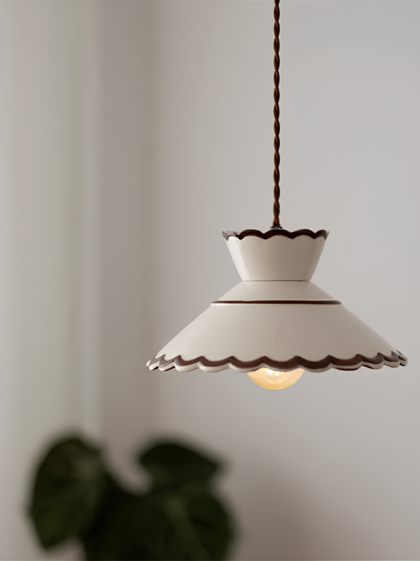 Scalloped Ruffle Ceramic Pendant Light | Vintage Cream