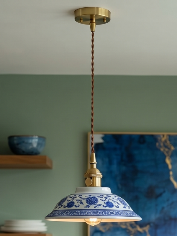 Blue Floral Porcelain Ceramic Light Pendant