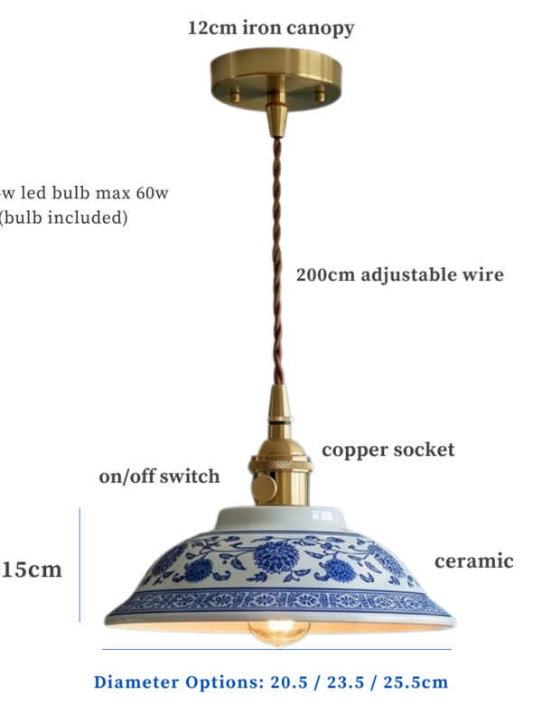 Blue Floral Porcelain Ceramic Light Pendant