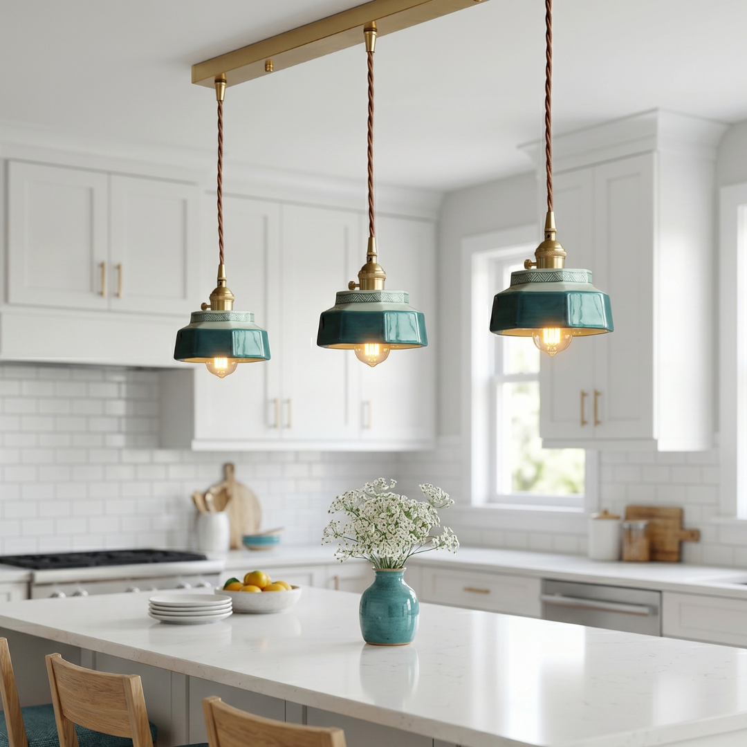 Vintage Teal Ceramic Ceiling Light
