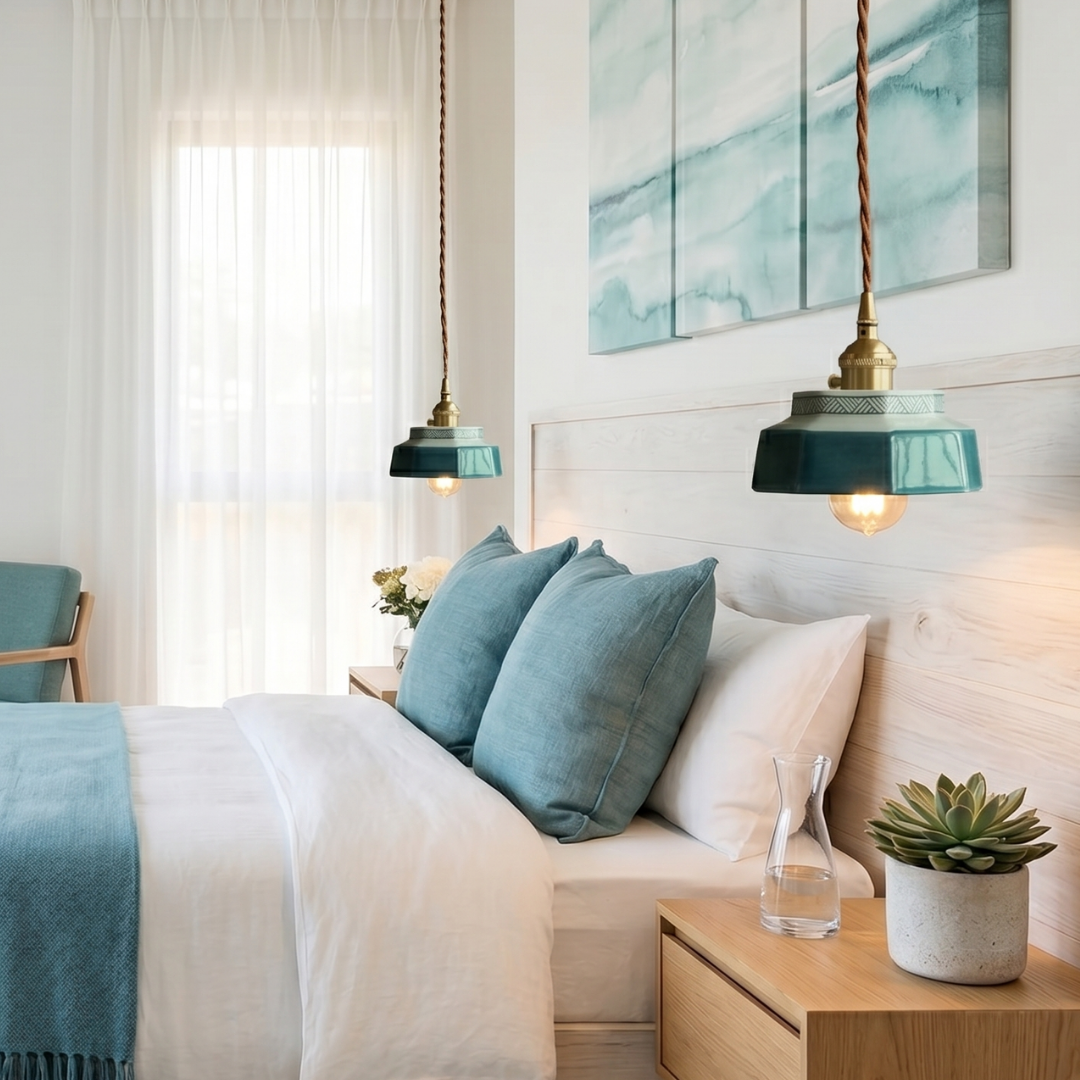 Vintage Teal Ceramic Ceiling Light