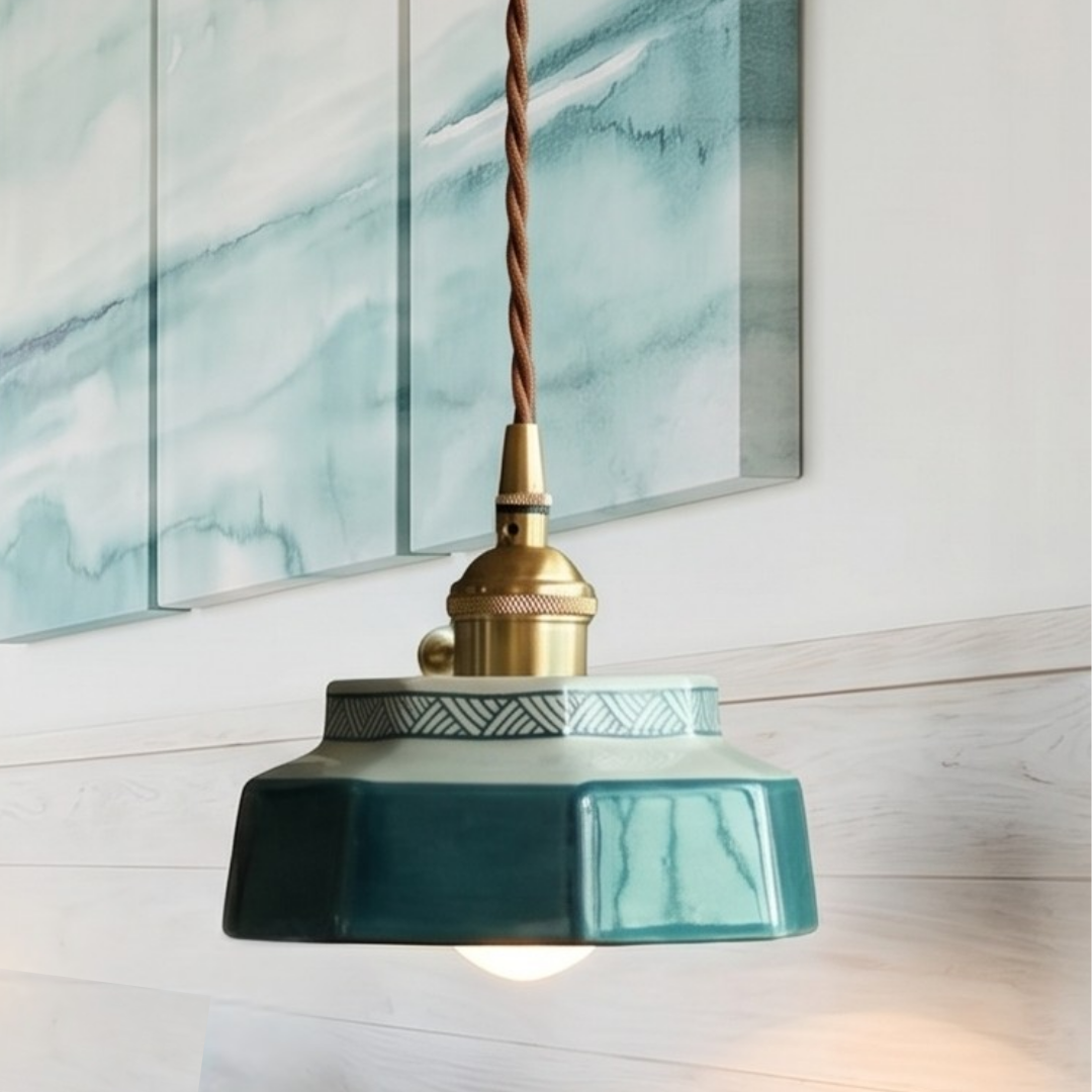 Vintage Teal Ceramic Ceiling Light