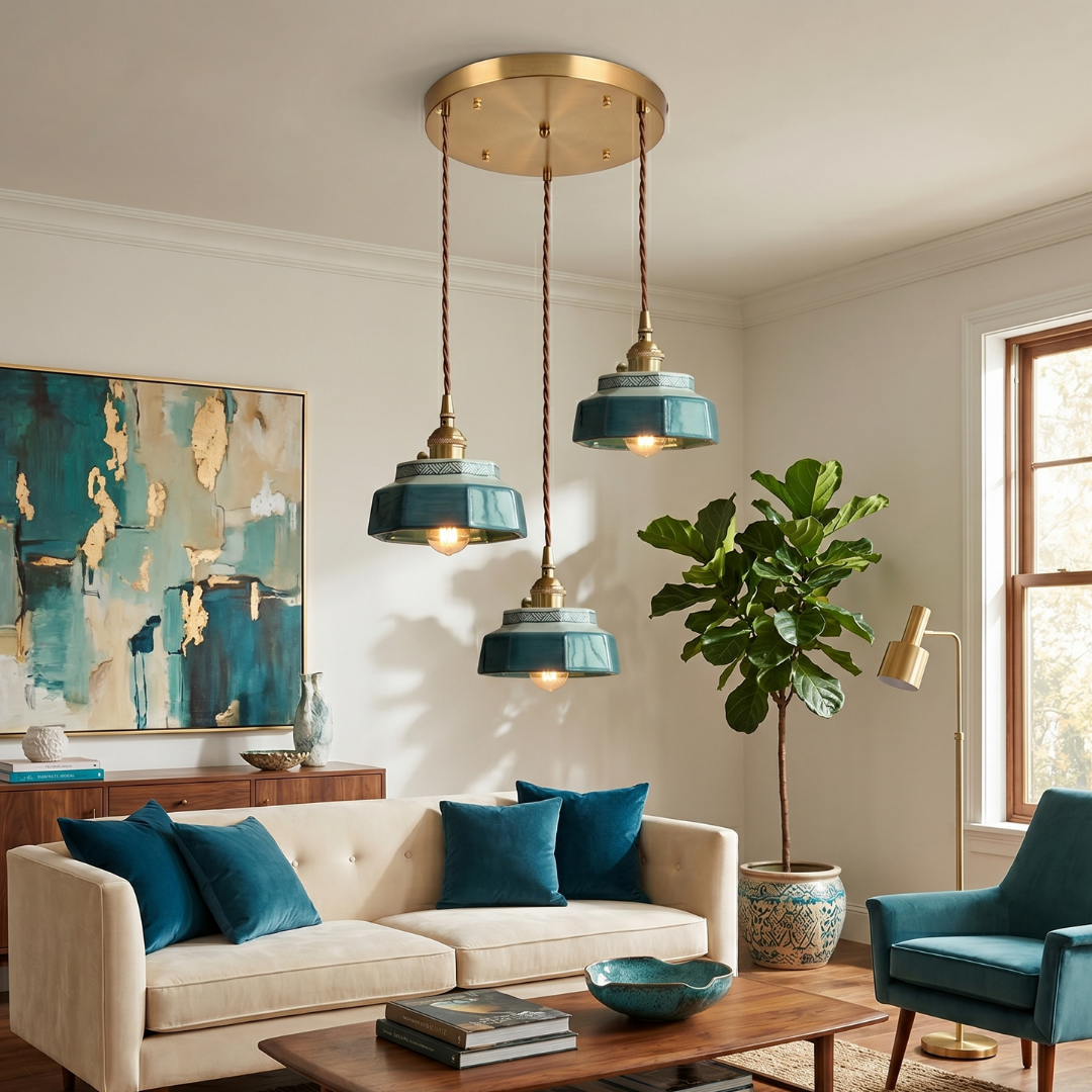 Vintage Teal Ceramic Ceiling Light