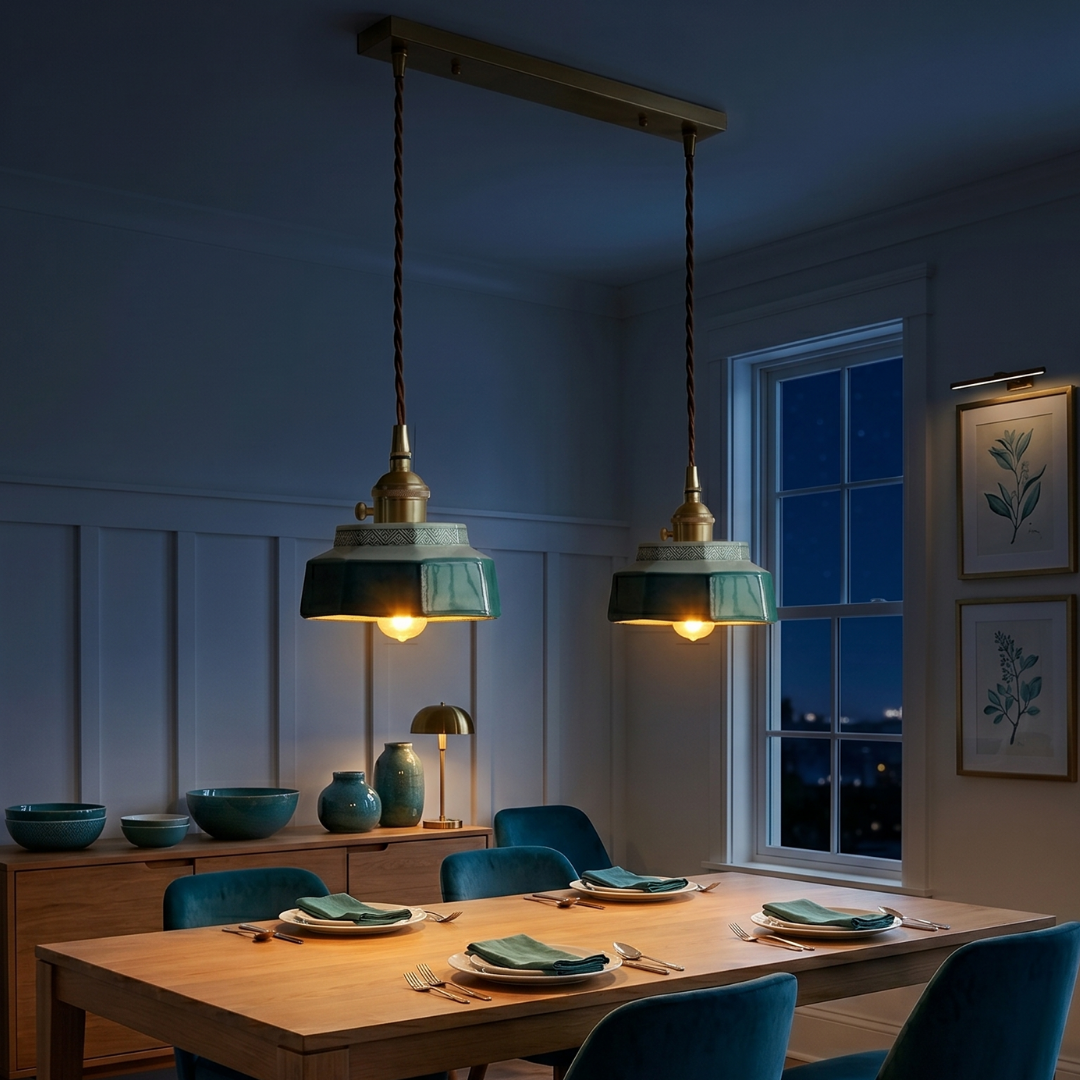 Vintage Teal Ceramic Ceiling Light
