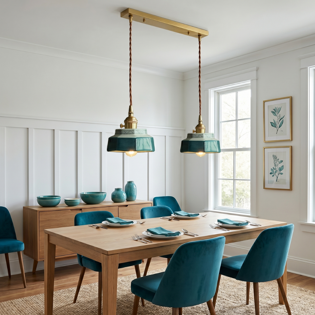 Vintage Teal Ceramic Ceiling Light