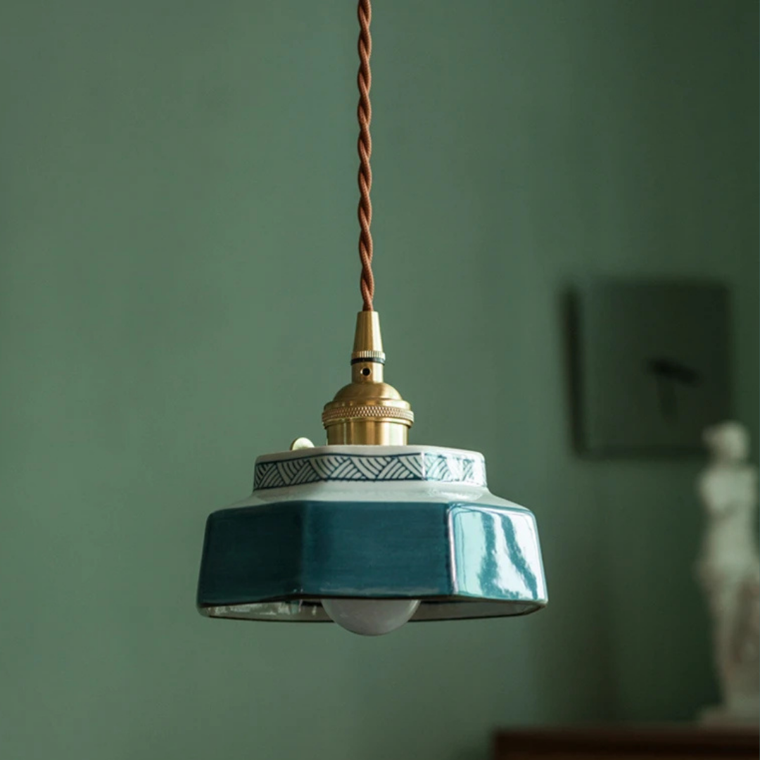 Vintage Teal Ceramic Ceiling Light