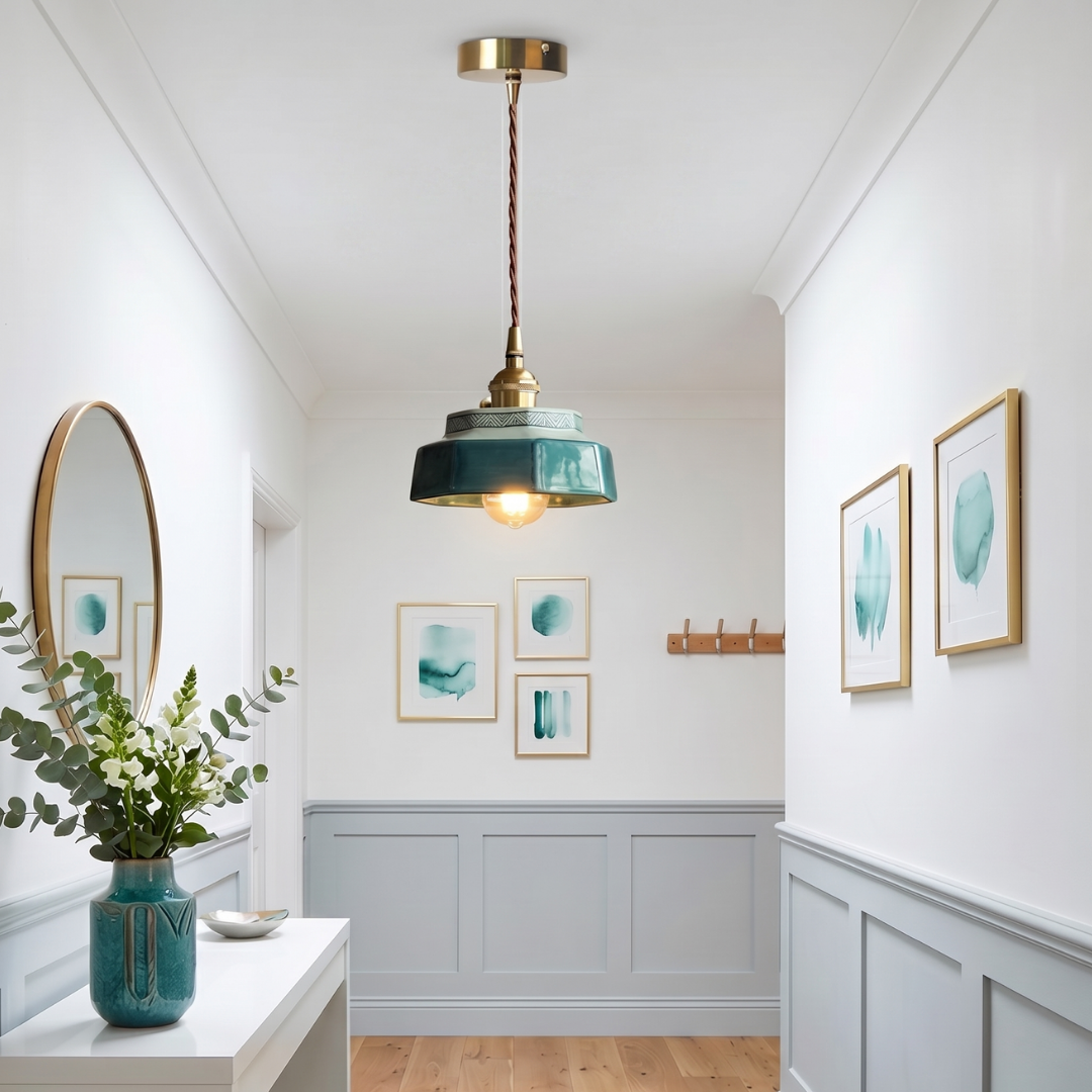 Vintage Teal Ceramic Ceiling Light