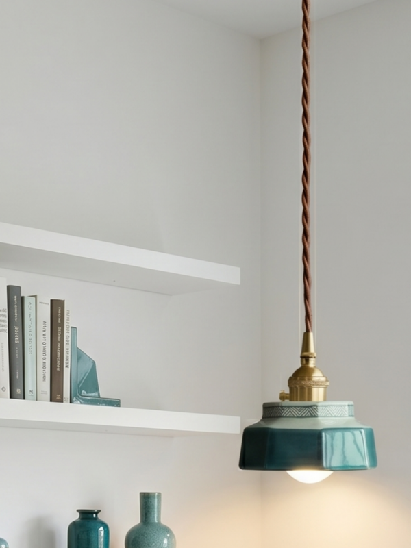 Vintage Teal Ceramic Ceiling Light
