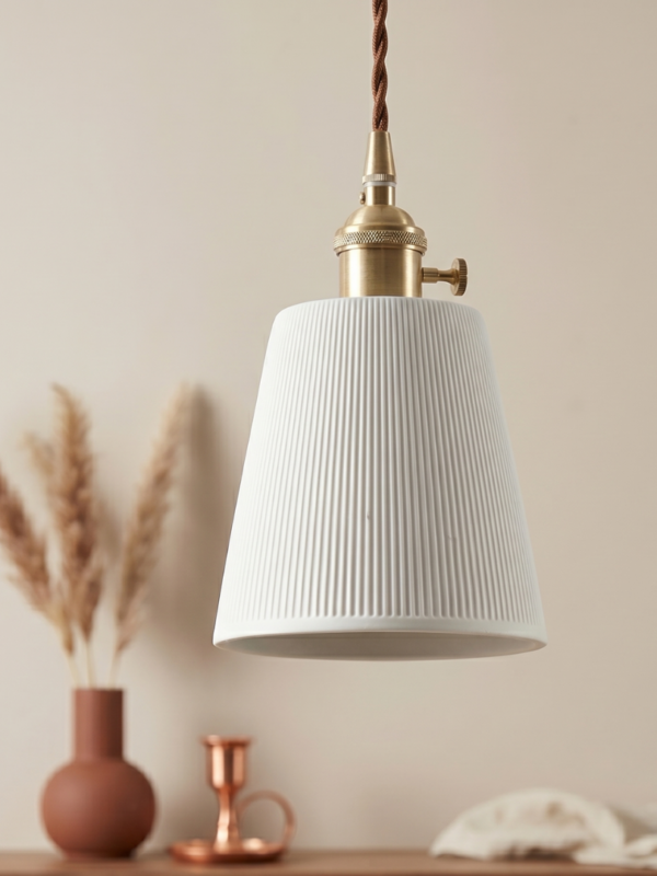 Aria Ribbed White Ceramic Pendant Light