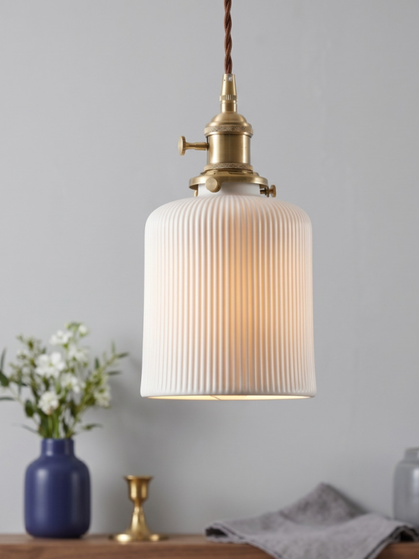 Barrel Ribbed porcelain pendant light