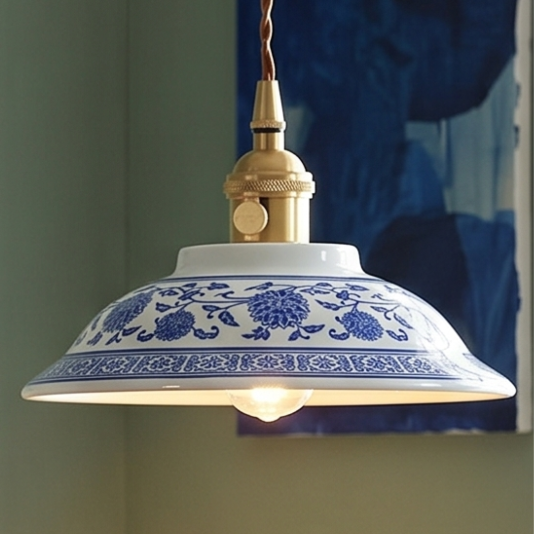 Blue Floral Porcelain Ceramic Light Pendant