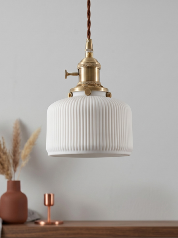 Fluted Dome Porcelain Pendant Light