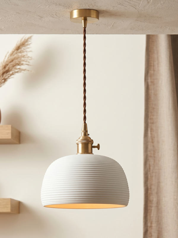 Horizon Banded White Ceramic Pendant Light