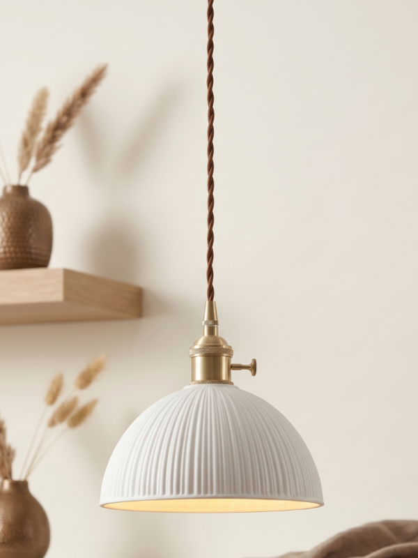 Vault Ribbed White Porcelain  light pendant