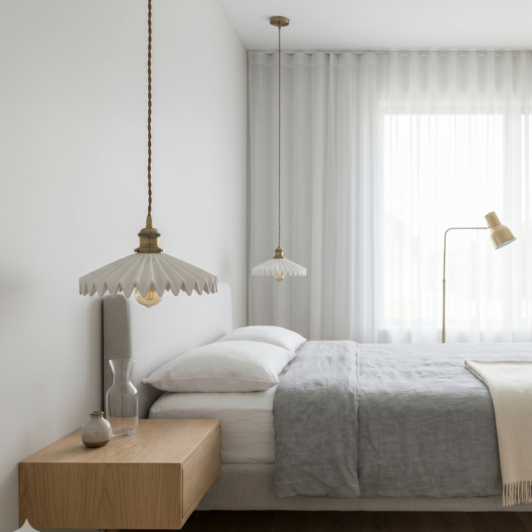 Vintage Pleated Ceramic Pendant Light