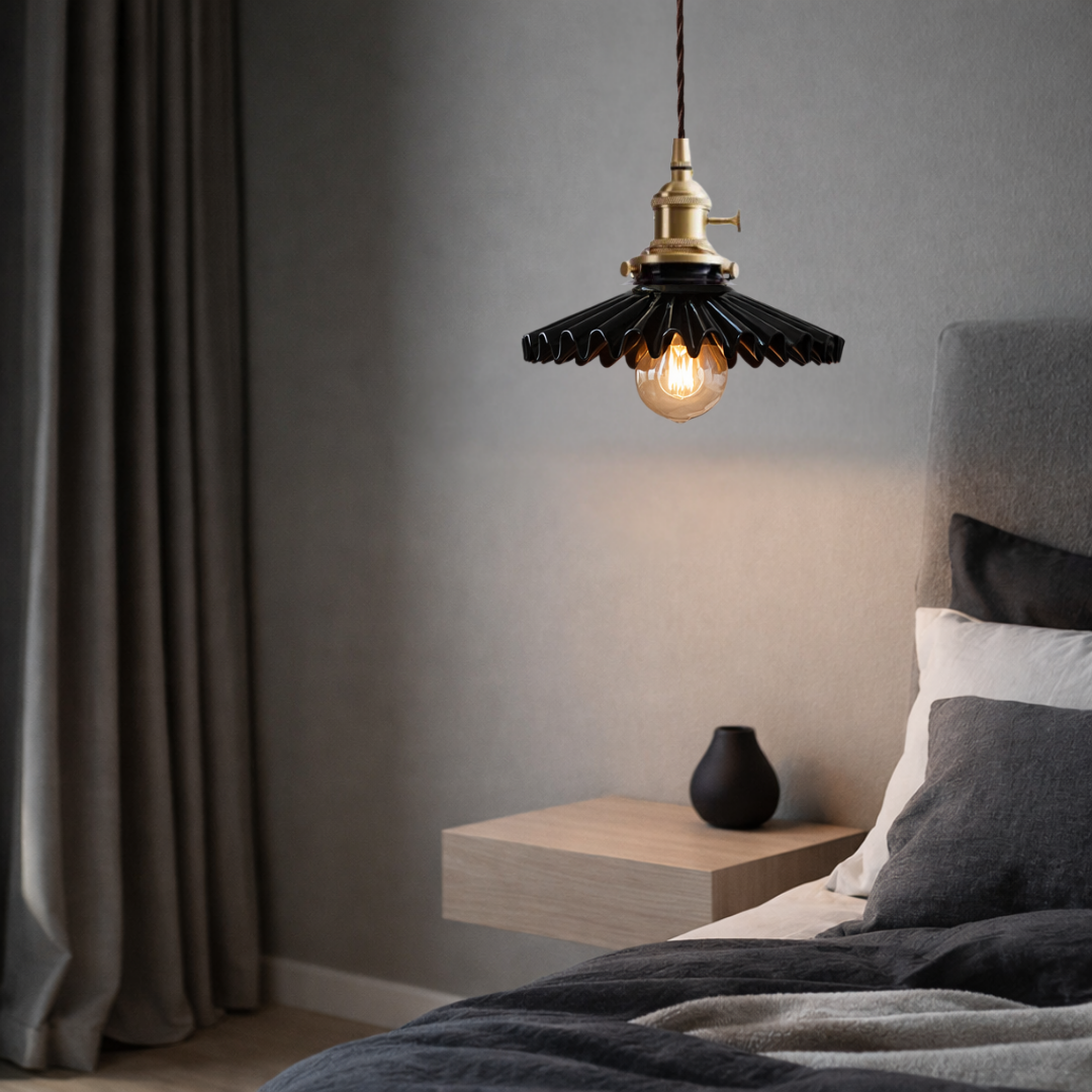 Vintage Pleated Ceramic Pendant Light
