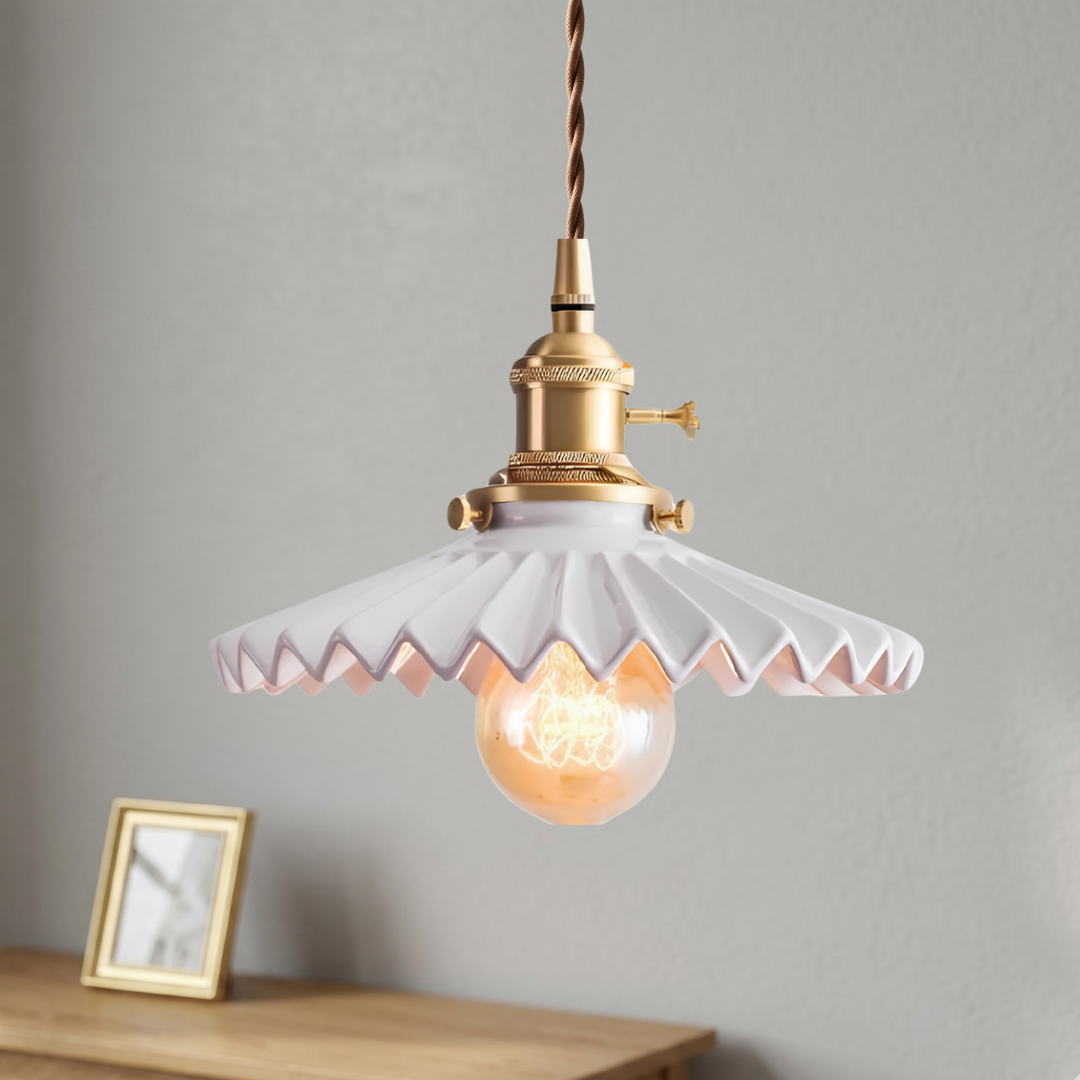 Vintage Pleated Ceramic Pendant Light