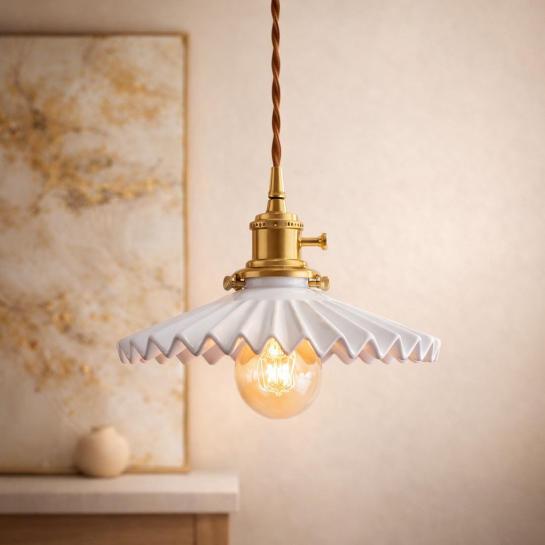 Vintage Pleated Ceramic Pendant Light