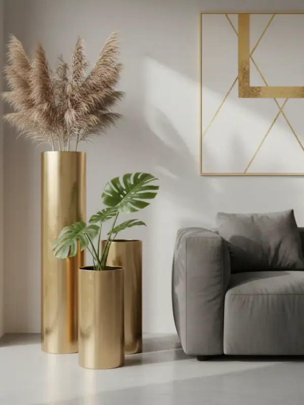 Modern Brushed Brass Planter Cylinder