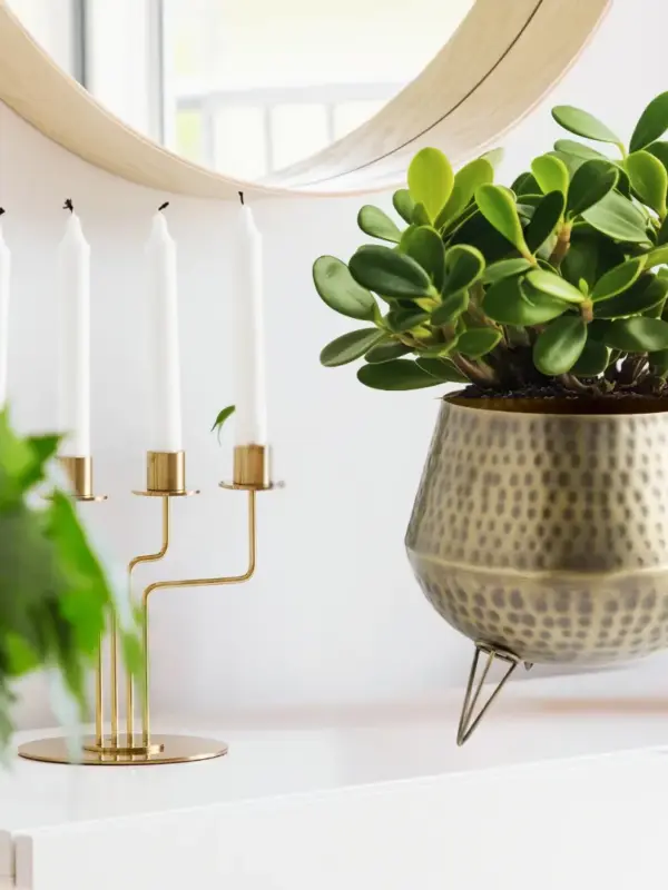 Vintage Hammered Brass Planting Pots with Tripod Stand