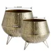 Vintage Hammered Brass Planting Pots with Tripod Stand