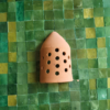 Moroccan Terracotta Cylinder Wall Sconce - Hand-Carved Earthenware Texture and Clay Perforation Detail