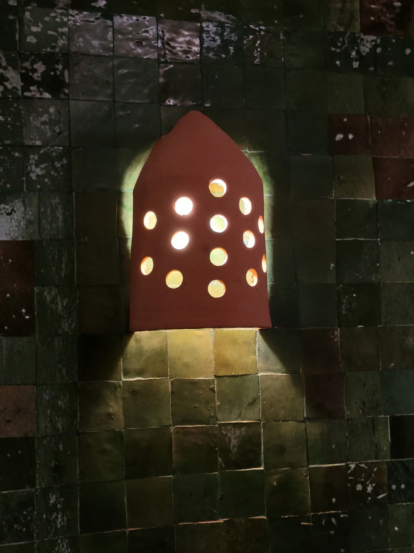 Moroccan Terracotta Cylinder Wall Sconce - Handcrafted Moroccan Pottery Lighting Hero View