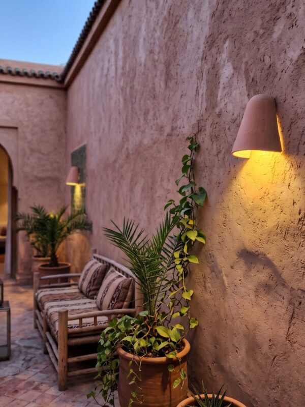 Moroccan Terracotta Dome Wall Sconce - Installed Room Setting Warm Ambient Interior Illumination