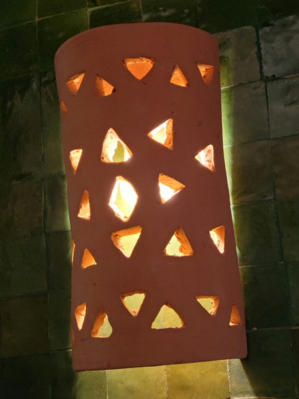 Moroccan Terracotta Pierced Dome Wall Sconce - Handcrafted Moroccan Pottery Lighting Hero View