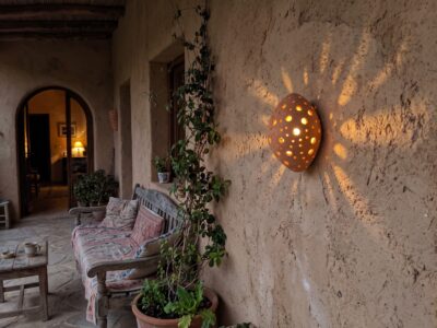 Moroccan Terracotta Perforated Egg Wall Sconce