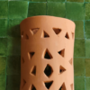 Moroccan Terracotta Pierced Dome Wall Sconce - Side Profile and Solid Brass Mounting Bracket View