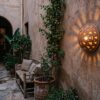 Moroccan Terracotta Carved Pendant Light - Installed Room Setting Warm Ambient Interior Illumination