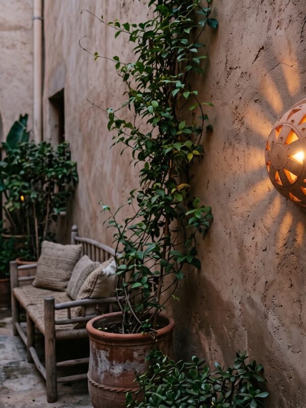 Moroccan Terracotta Carved Pendant Light - Installed Room Setting Warm Ambient Interior Illumination