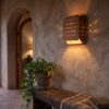 Moroccan Terracotta Grid Perforated Wall Sconce - Installed Room Setting Warm Ambient Interior Illumination