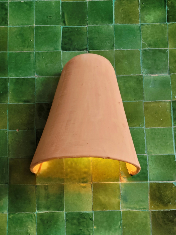 Moroccan Terracotta Dome Wall Sconce - Hand-Carved Earthenware Texture and Clay Perforation Detail