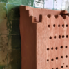 Moroccan Terracotta Grid Perforated Wall Sconce - Hand-Carved Earthenware Texture and Clay Perforation Detail