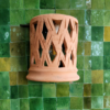 Moroccan Terracotta Lattice Wall Sconce - Hand-Carved Earthenware Texture and Clay Perforation Detail