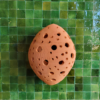 Moroccan Terracotta Perforated Egg Wall Sconce - Side Profile and Solid Brass Mounting Bracket View