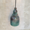 Moroccan Teal Glazed Pottery Bell Pendant Light - Side Profile and Solid Brass Mounting Bracket View