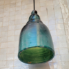 Moroccan Teal Glazed Pottery Bell Pendant Light - Illuminated Night Shadow Pattern and Pierced Light Projection